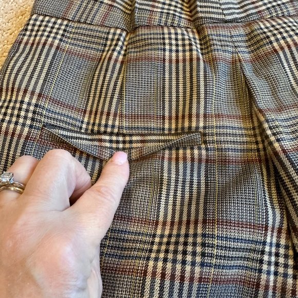 Sandro Pants Stainy Plaid Check Tapered Ankle Crop Neutral Work Modern Sz 34 XS - Picture 10 of 14